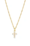 Argento Vivo Sterling Silver Faux Pearl Beaded Cross Necklace In Gold
