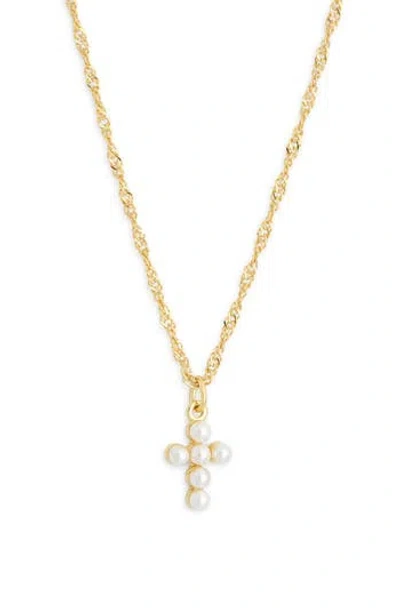 Argento Vivo Sterling Silver Faux Pearl Beaded Cross Necklace In Gold