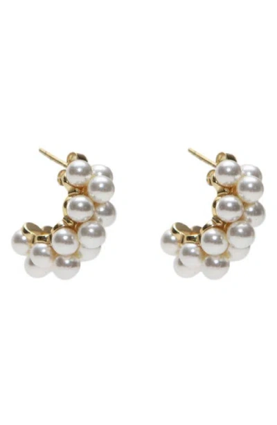 Argento Vivo Sterling Silver Faux Pearl Hoop Earrings In Gold