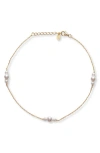 Argento Vivo Sterling Silver Faux Pearl Station Anklet In Gold