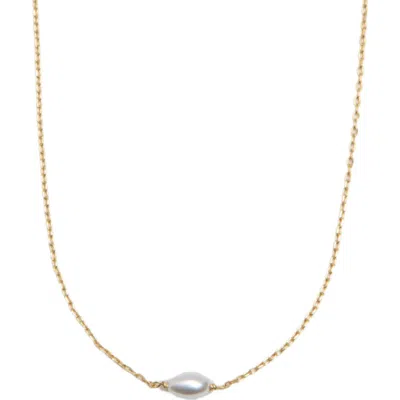 Argento Vivo Sterling Silver Faux Rice Pearl Pendant 18k Gold Plate Sterling Silver Necklace