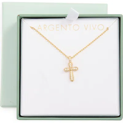 Argento Vivo Sterling Silver Flared Cross Crystal Pendant Necklace In Gold
