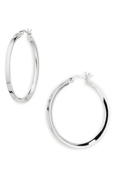 Argento Vivo Sterling Silver Flat Bevel Hoop Earrings In Gray