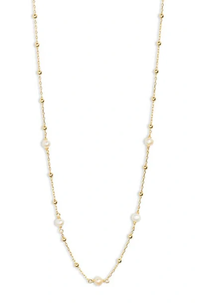 Argento Vivo Sterling Silver Freshwater Pearl Ball Chain Necklace In Gold
