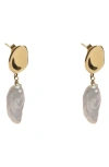 Argento Vivo Sterling Silver Freshwater Pearl Drop Earrings In Gold