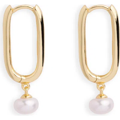 Argento Vivo Sterling Silver Freshwater Pearl Drop Hoop Earrings In Gray