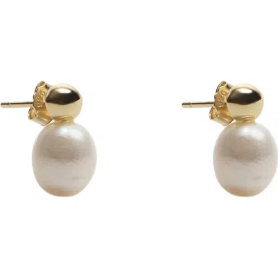 Argento Vivo Sterling Silver Freshwater Pearl Stud Earrings In Gold