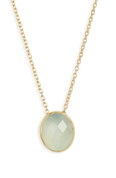 Argento Vivo Sterling Silver Green Chalcedony Oval Pendant Necklace In Metallic
