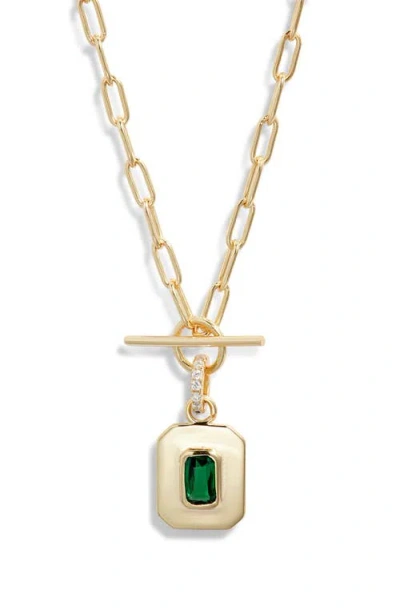 Argento Vivo Sterling Silver Green Cubic Zirconia Toggle Pendant Necklace In Gold