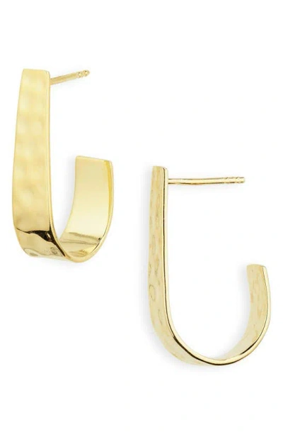 Argento Vivo Sterling Silver Hammered J-huggie Hoop Earrings In Gold