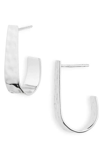 Argento Vivo Sterling Silver Hammered J-huggie Hoop Earrings In Metallic