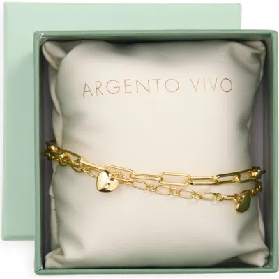 Argento Vivo Sterling Silver Heart Charm Paper Clip Chain Bracelet In Gold