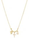 Argento Vivo Sterling Silver Heart, Cross & Star Charm Necklace In Gold