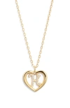 Argento Vivo Sterling Silver Heart Cubic Zirconia Initial Pendant Necklace In Gold