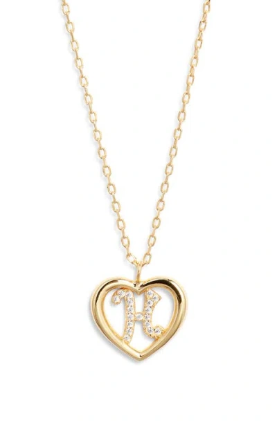 Argento Vivo Sterling Silver Heart Cubic Zirconia Initial Pendant Necklace In Gold