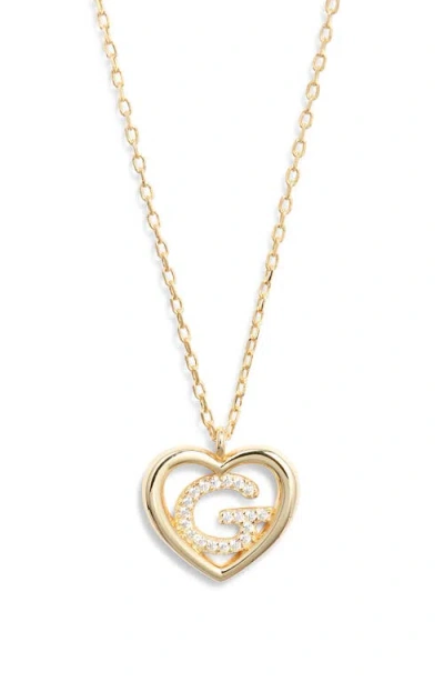 Argento Vivo Sterling Silver Heart Cubic Zirconia Initial Pendant Necklace In Gold