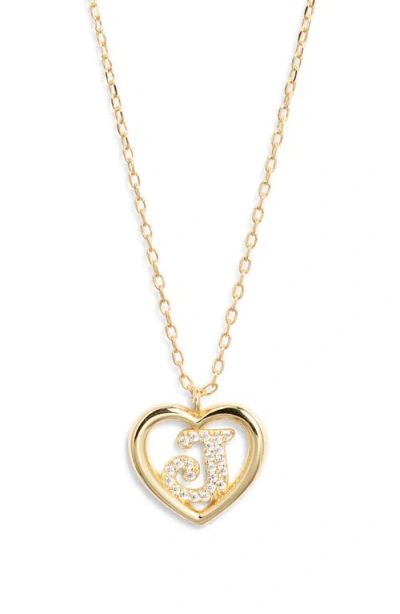 Argento Vivo Sterling Silver Heart Cubic Zirconia Initial Pendant Necklace In Gold