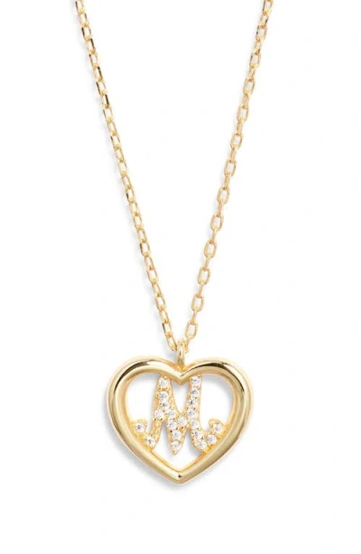 Argento Vivo Sterling Silver Heart Cubic Zirconia Initial Pendant Necklace In Gold