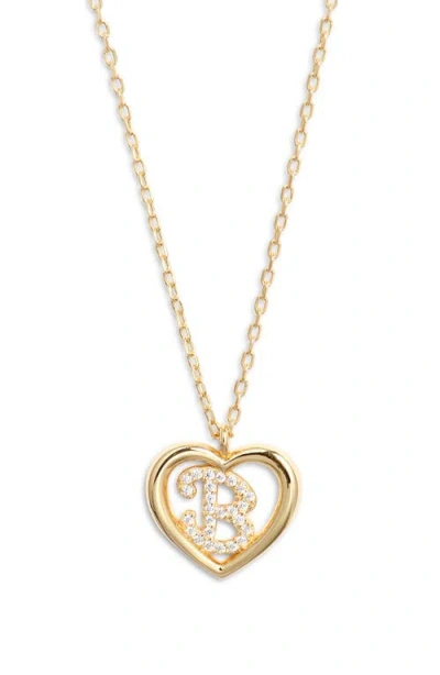 Argento Vivo Sterling Silver Heart Cubic Zirconia Initial Pendant Necklace In Gold