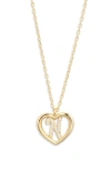 Argento Vivo Sterling Silver Heart Cubic Zirconia Initial Pendant Necklace In Gold