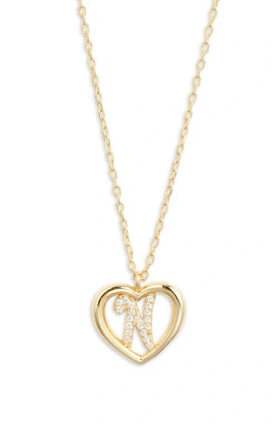Argento Vivo Sterling Silver Heart Cubic Zirconia Initial Pendant Necklace In Gold
