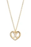 Argento Vivo Sterling Silver Heart Cubic Zirconia Initial Pendant Necklace In Gold