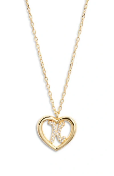 Argento Vivo Sterling Silver Heart Cubic Zirconia Initial Pendant Necklace In Gold