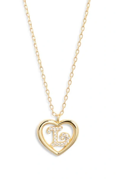 Argento Vivo Sterling Silver Heart Cubic Zirconia Initial Pendant Necklace In Gold