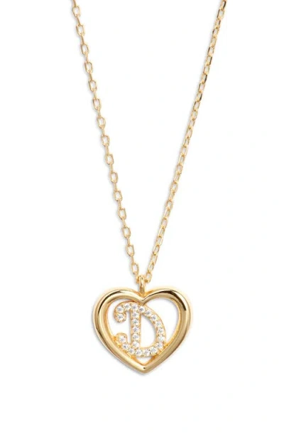 Argento Vivo Sterling Silver Heart Cubic Zirconia Initial Pendant Necklace In Gold