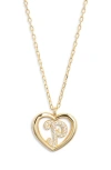 Argento Vivo Sterling Silver Heart Cubic Zirconia Initial Pendant Necklace In Gold