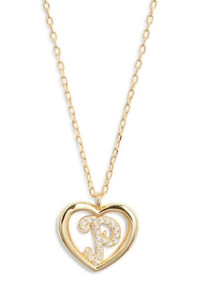 Argento Vivo Sterling Silver Heart Cubic Zirconia Initial Pendant Necklace In Gold