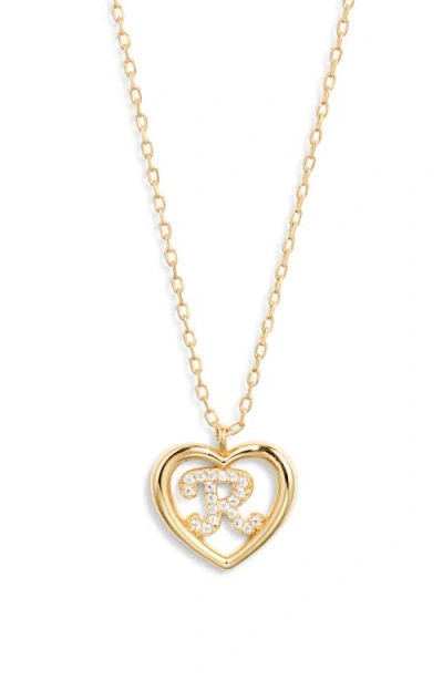 Argento Vivo Sterling Silver Heart Cubic Zirconia Initial Pendant Necklace In Gold