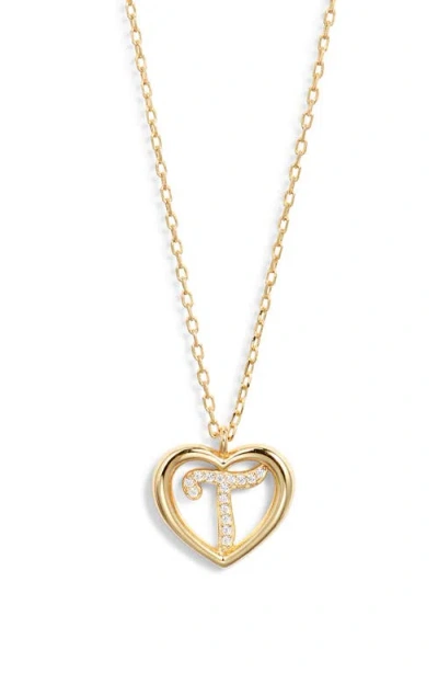 Argento Vivo Sterling Silver Heart Cubic Zirconia Initial Pendant Necklace In Gold