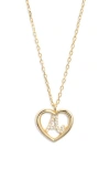 Argento Vivo Sterling Silver Heart Cubic Zirconia Initial Pendant Necklace In Gold