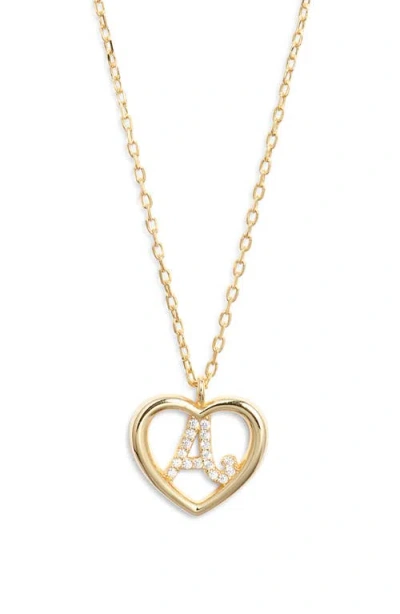 Argento Vivo Sterling Silver Heart Cubic Zirconia Initial Pendant Necklace In Gold