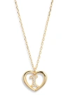 Argento Vivo Sterling Silver Heart Cubic Zirconia Initial Pendant Necklace In Gold