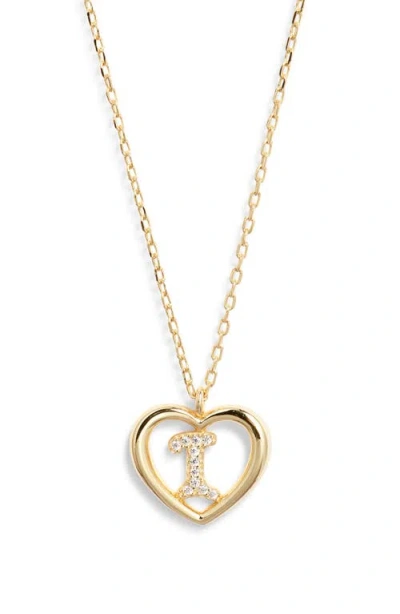 Argento Vivo Sterling Silver Heart Cubic Zirconia Initial Pendant Necklace In Gold