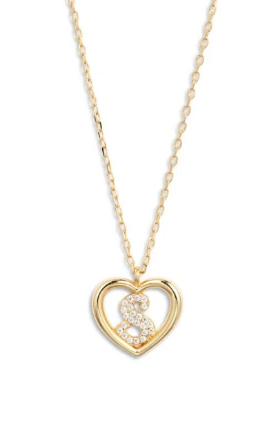 Argento Vivo Sterling Silver Heart Cubic Zirconia Initial Pendant Necklace In Gold