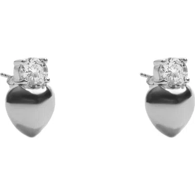Argento Vivo Sterling Silver Heart Stud Earrings In Metallic