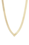 Argento Vivo Sterling Silver Herringbone Chain V-necklace In Gold