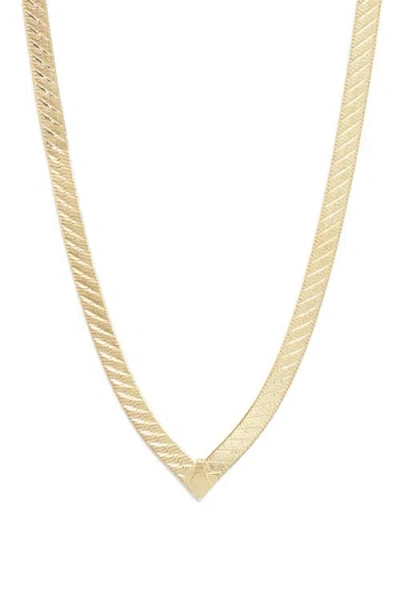 Argento Vivo Sterling Silver Herringbone Chain V-necklace In Gold
