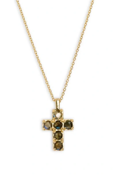 Argento Vivo Sterling Silver Labradorite Cross Pendant Necklace In Gold