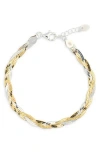 Argento Vivo Sterling Silver Mixed Braid Chain Bracelet In Gold/silver