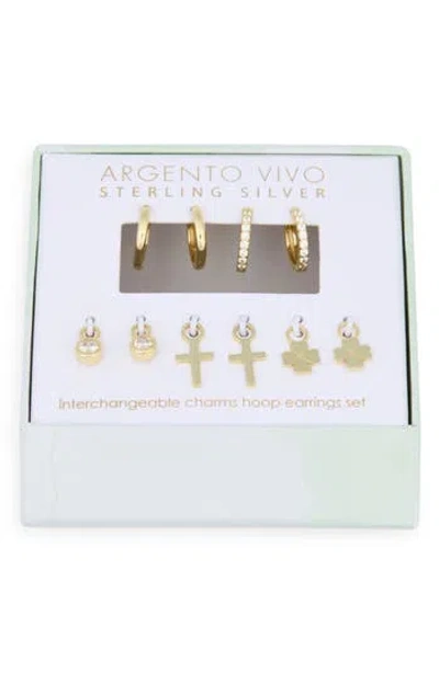 Argento Vivo Sterling Silver Mixed Cz Charms & 2-pack Huggie Hoop Earrings In Gold
