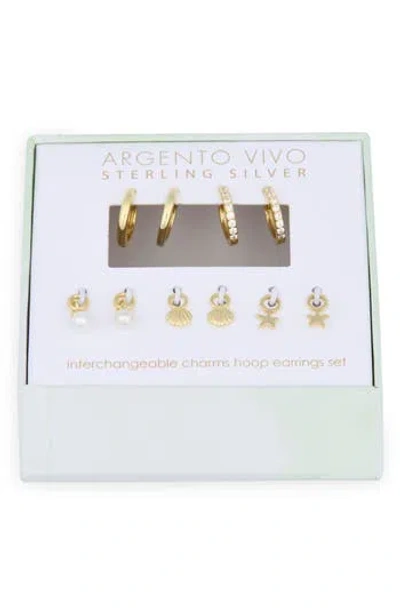Argento Vivo Sterling Silver Mixed Cz Charms & 2-pack Huggie Hoop Earrings In Gold