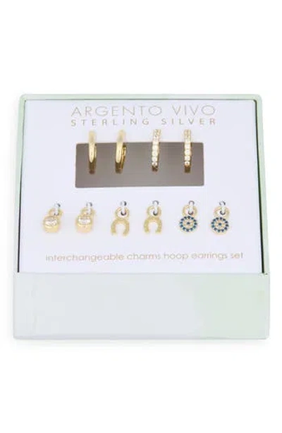 Argento Vivo Sterling Silver Mixed Cz Charms & 2-pack Huggie Hoop Earrings In Gold