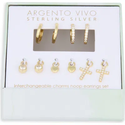 Argento Vivo Sterling Silver Mixed Cz Charms & 2-pack Huggie Hoop Earrings In Gold