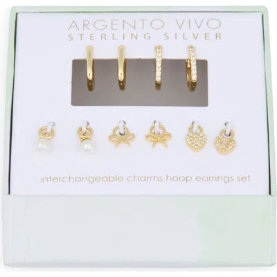 Argento Vivo Sterling Silver Mixed Cz Charms & 2-pack Huggie Hoop Earrings In Gold