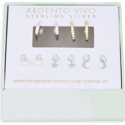 Argento Vivo Sterling Silver Mixed Cz Charms & 2-pack Huggie Hoop Earrings In Gold