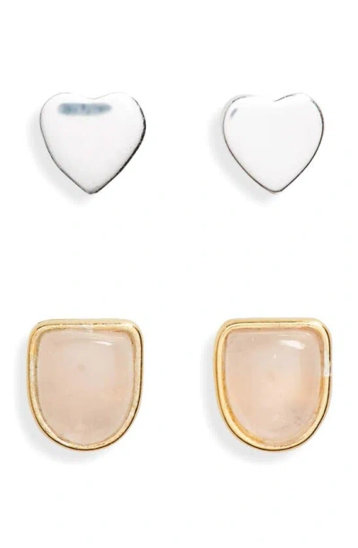 Argento Vivo Sterling Silver Mixed Stud Earrings Set In Gold